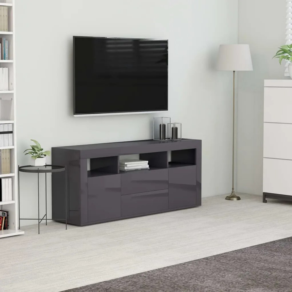 vidaXL Móvel de TV 120x30x50 cm contraplacado cinzento brilhante