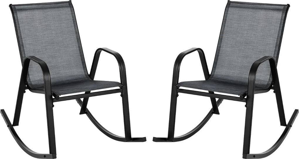 Conjunto de 2 cadeiras de baloiço para jardim Assento ergonómico em textilene Baloiço suave Carga até 150 kg 91 x 62 x 86 cm Preto