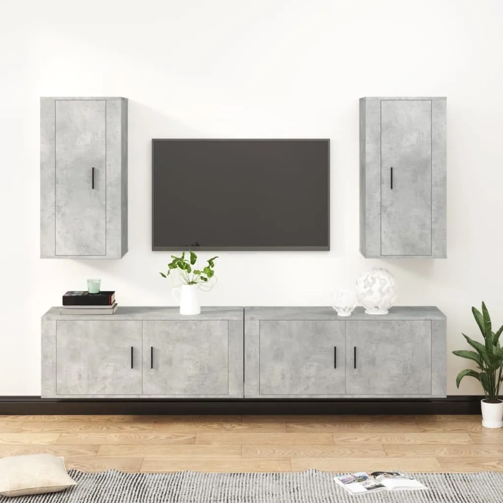 vidaXL Conjunto móveis de TV 4 pcs madeira processada cinzento cimento