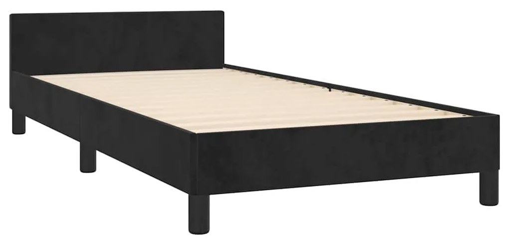 Estrutura cama c/ cabeceira sem colchão veludo 90x190 cm preto