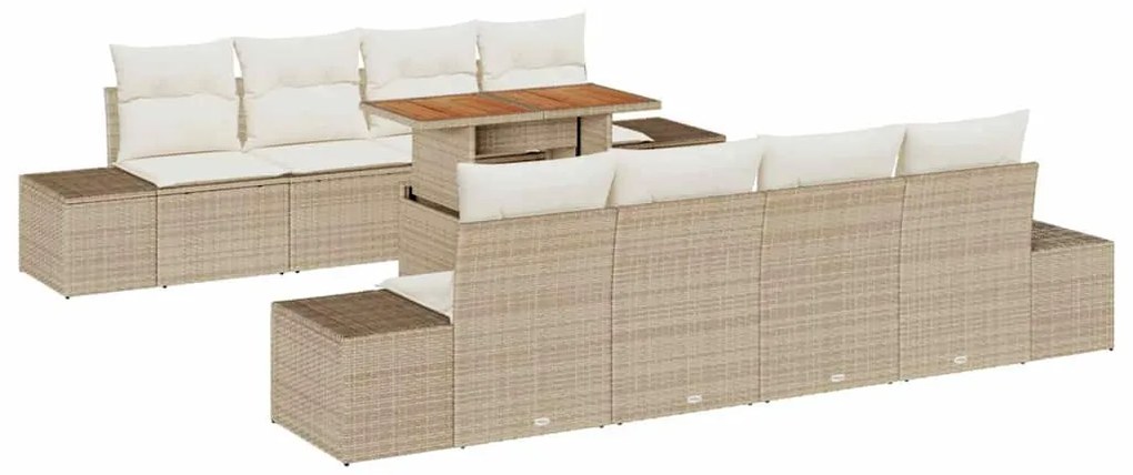 Conjunto de Jantar de Jardim de 9 Peças com Almofadas Bege em Rattan S