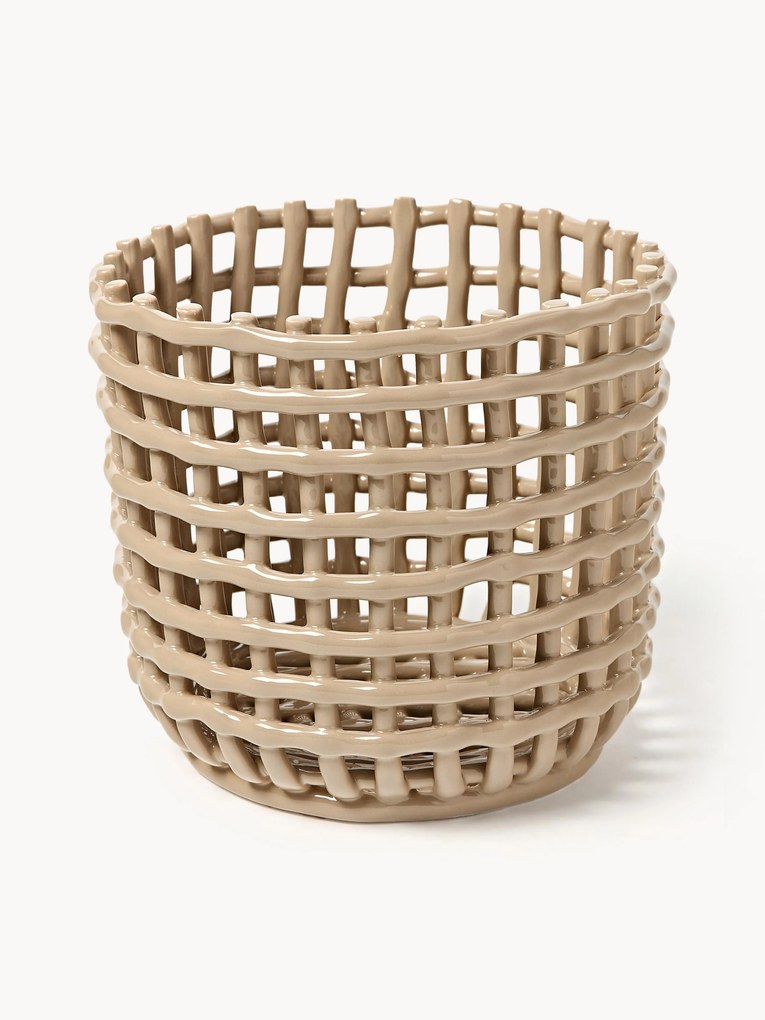 Cesto de arrumação em cerâmica artesanal Nalan, Alt 21 cm