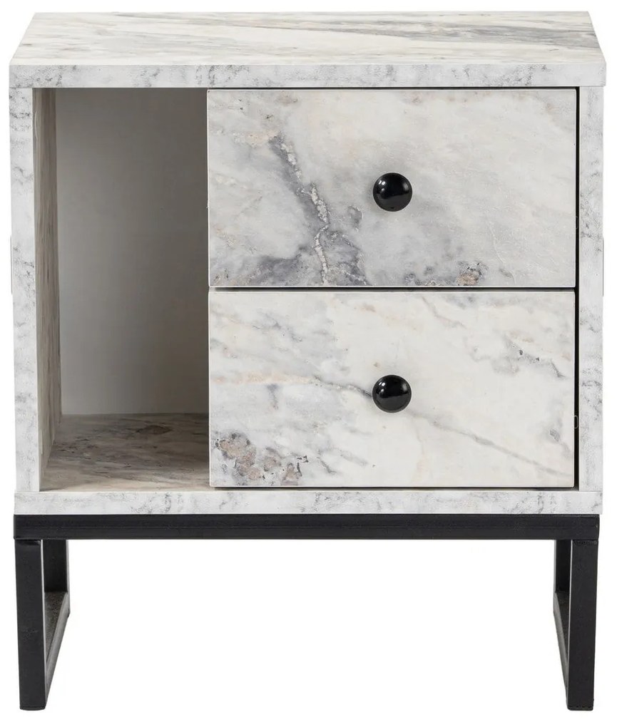 Mesa de Cabeceira "Glimmer" – Mármore Freesia e Preto, 45,2x29,5x50 cm