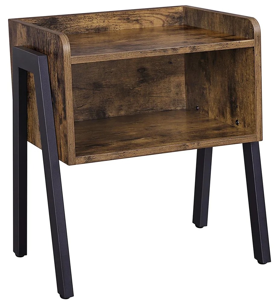 Mesa de cabeceira VASAGLE, mesa lateral empilhável com compartimento aberto, mesa de cabeceira, mesa lateral, móvel industrial com pernas de aço, marrom rústico e preto LET54X