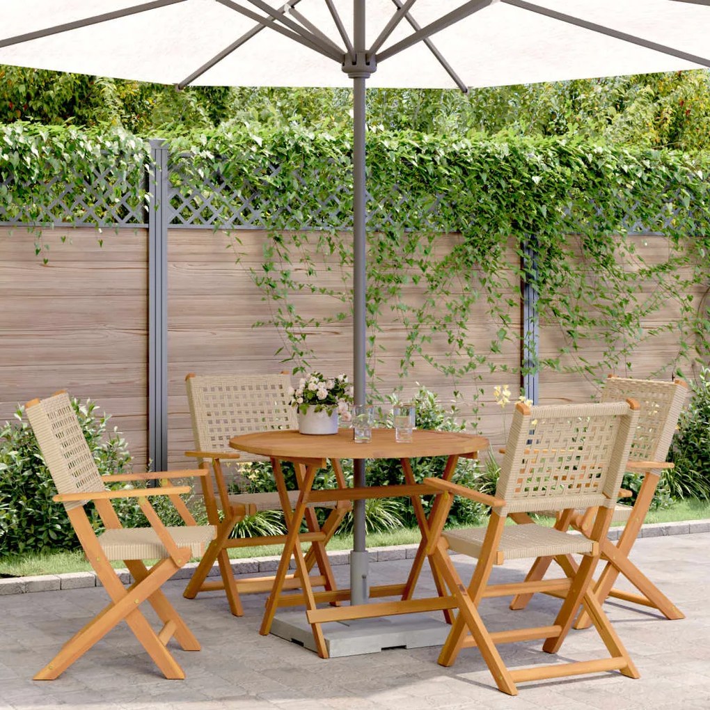 vidaXL 5pcs conjunto de jantar p/ jardim vime PE/ madeira maciça bege