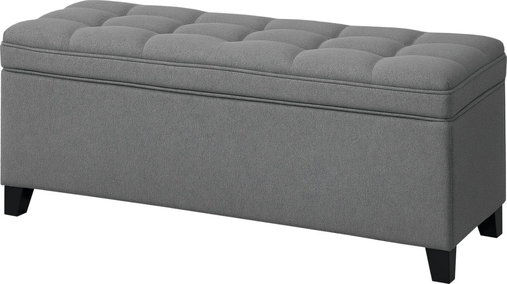 Banco com arrumação de 112 L, 120 x 40 x 48 cm banco de cabeceira em tecido de linho, assento estofado, cinzento escuro