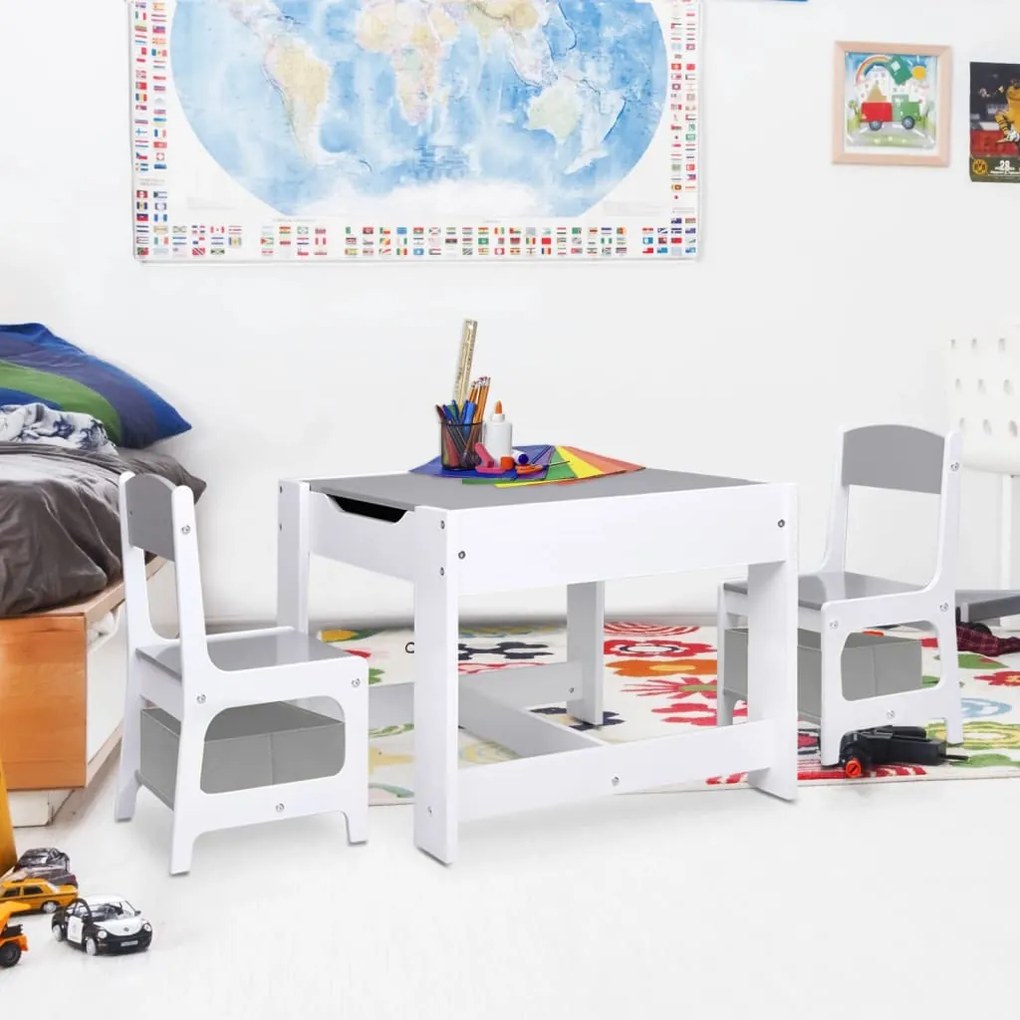 80283 vidaXL Mesa infantil com duas cadeiras MDF branco