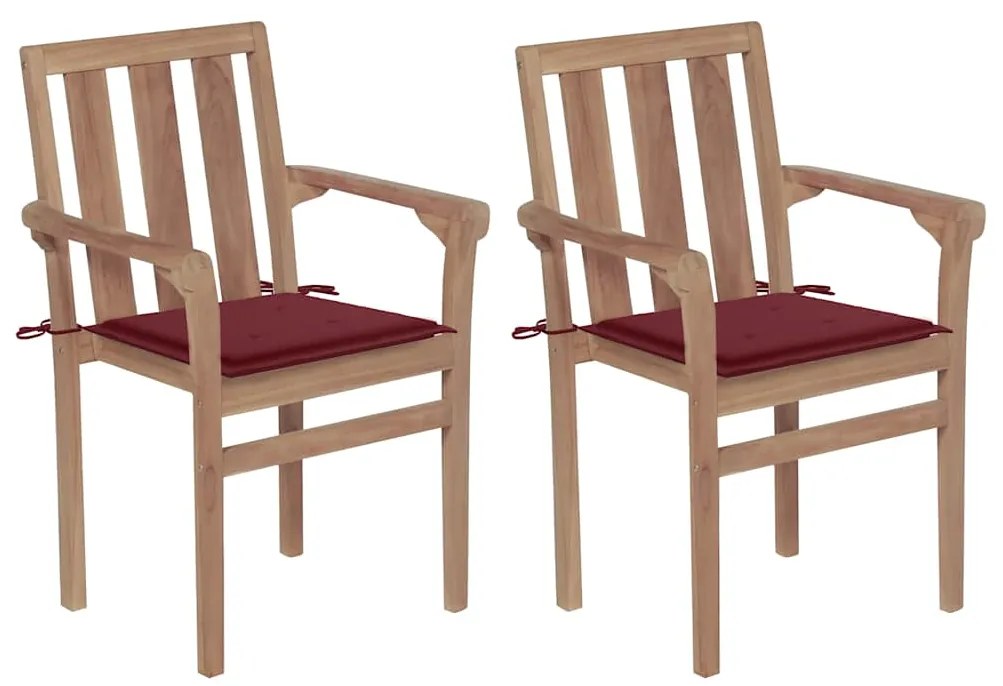 vidaXL Cadeiras jardim c/ almofadões vermelho tinto 2 pcs teca maciça