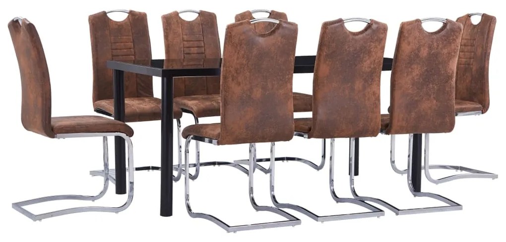 vidaXL 9 pcs conjunto de jantar camurça artificial castanho