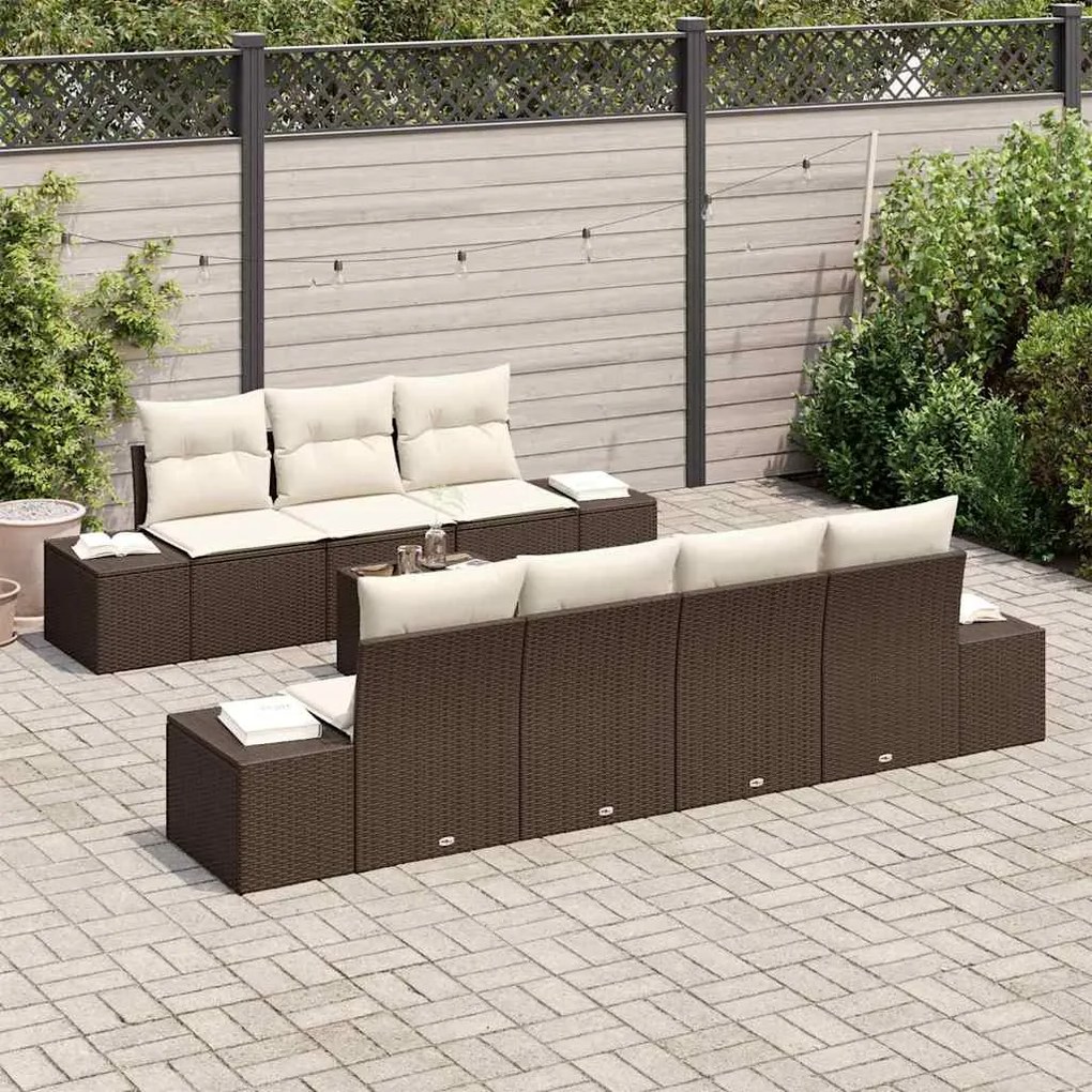 Conjunto de Sofá de Jardim com 8 Peças e Almofadas em Rattan Polyester