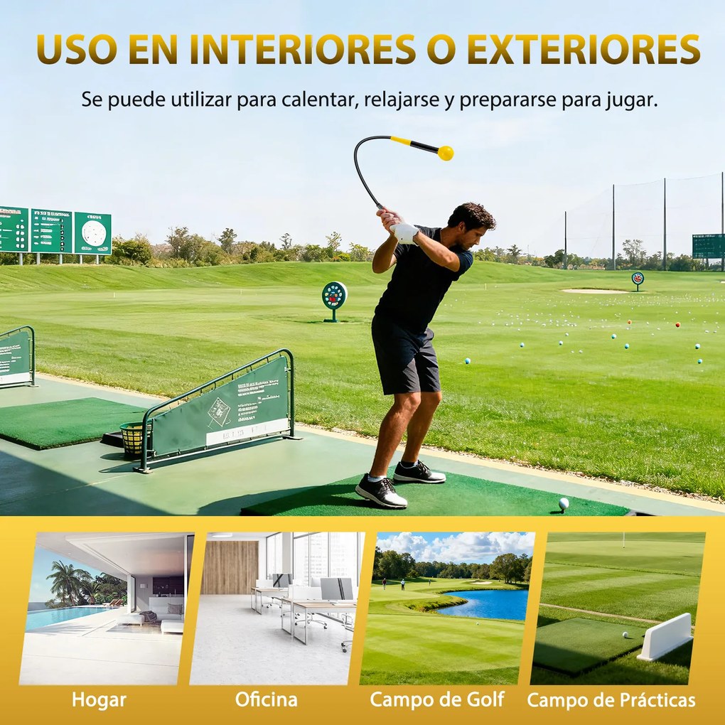 Conjunto de 2 Treinadores de Swing de Golfe, Pega Ergonómica de Fibra de Vidro, Amarelo