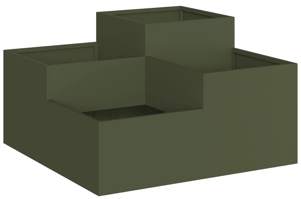 Plantadeira para Jardim vidaXL 100x100x48 cm Verde-azeitona Aço