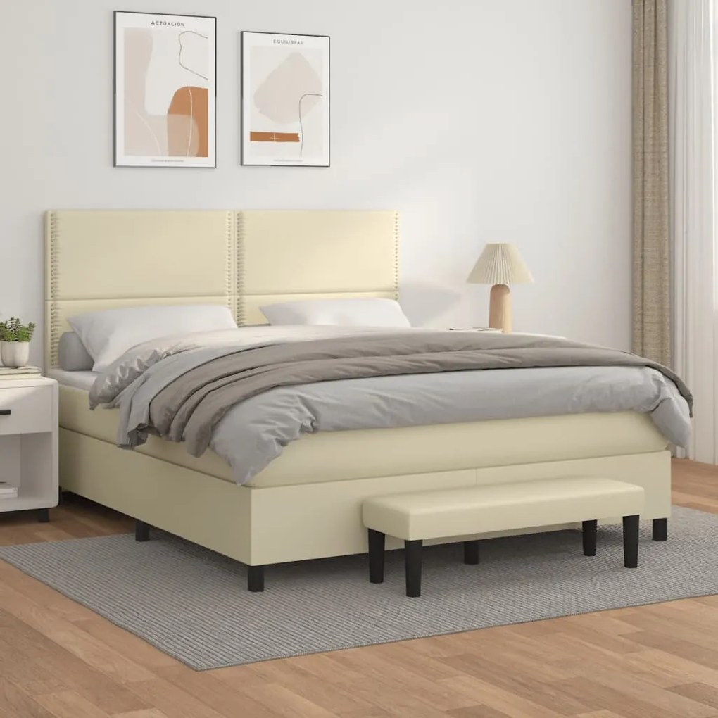 vidaXL Cama com molas/colchão 180x200 cm couro artificial cor creme