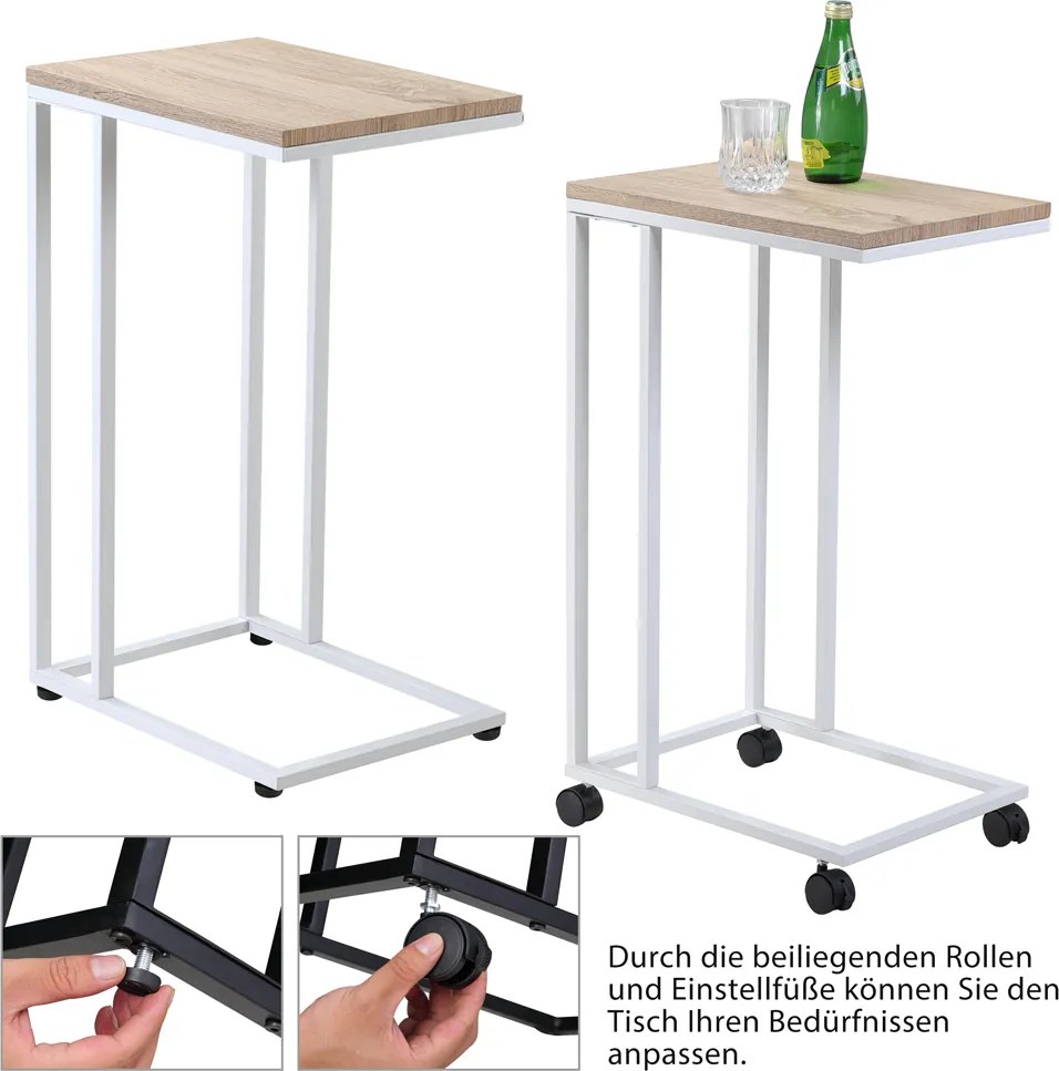 Mesa auxiliar com rodas 50 x 35 x 65-70 cm Branco