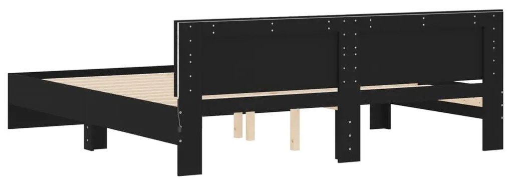 Estrutura cama c/ cabeceira e luzes LED 180x200 cm preto