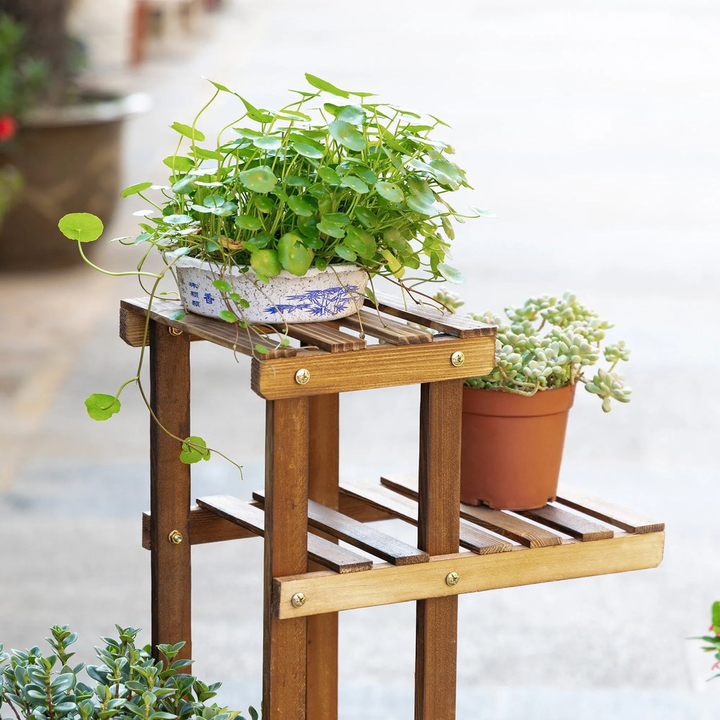 Suporte de Madeira para Flores Estante Decorativa para Vasos de Plantas com 6 Prateleiras Interior e Exterior para Jardim Balção Terraço
