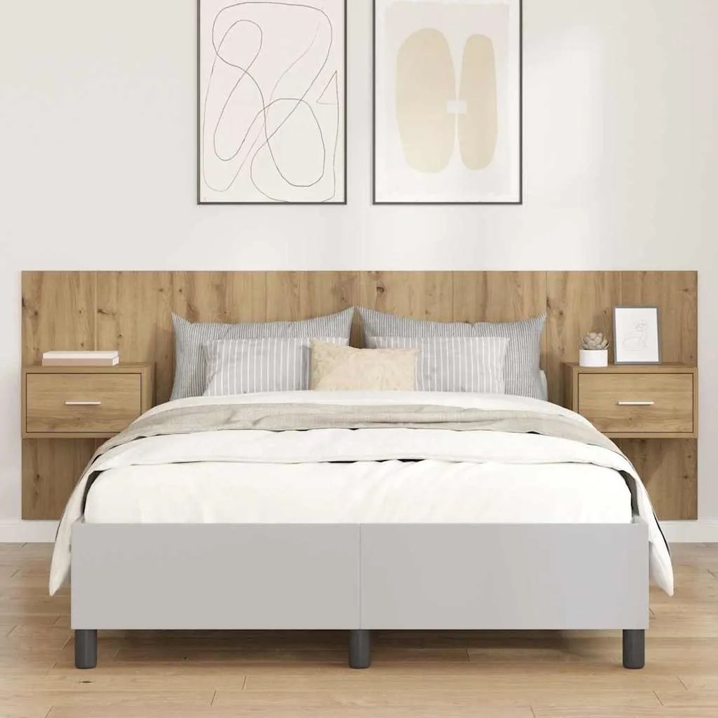 vidaXL Cabeceira com Armário com gaveta 3 pcs Carvalho Artesanal