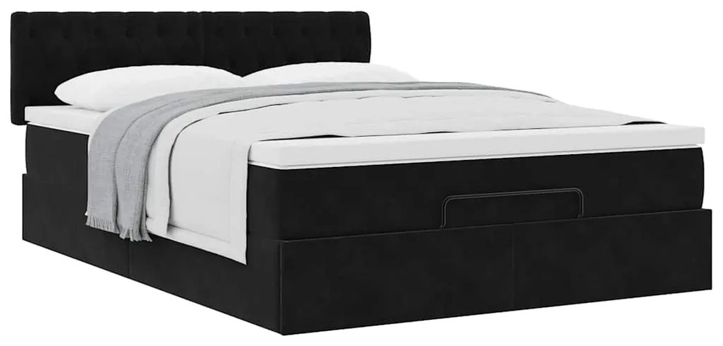 Estrutura de cama otomana com colchão 140x190 cm veludo preto