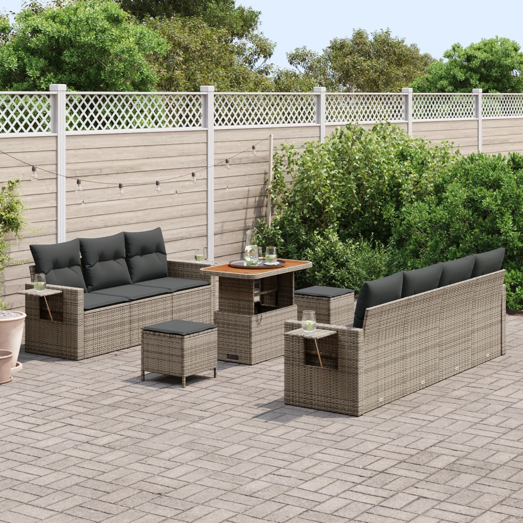 Conjunto de Sofá de Jardim vidaXL de 10 Peças com Almofadas Cinza Ratt