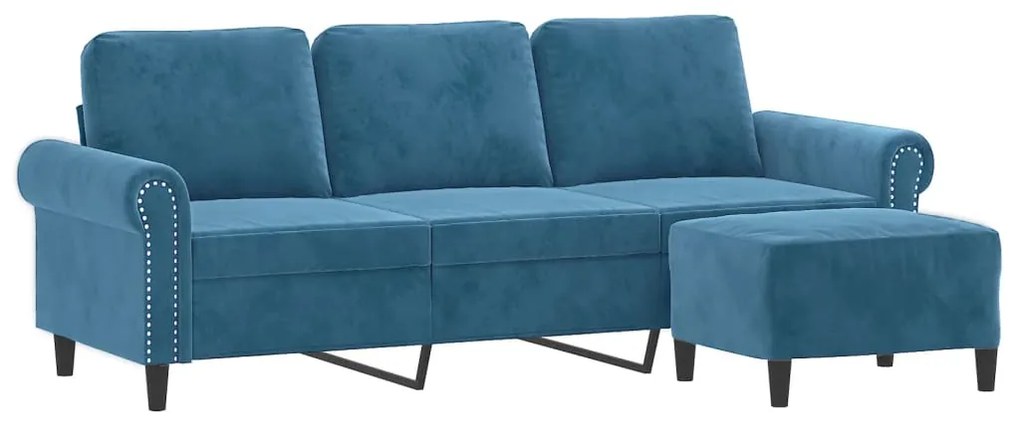 Sofá de 3 lugares com apoio de pés 180 cm veludo azul