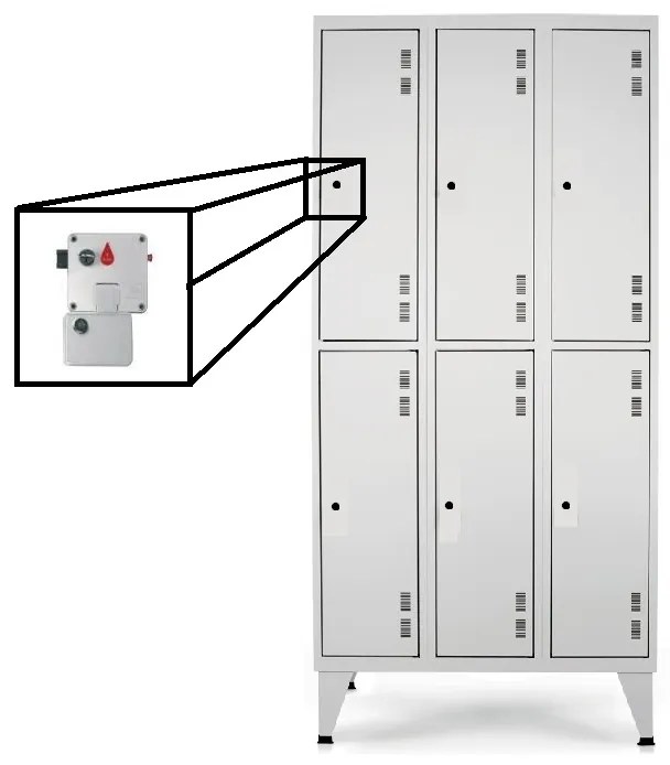 Cacifos Metálicos Triplos 1900x900x500 mm – 6 Cacifos – Fechadura de Moeda com Recolha