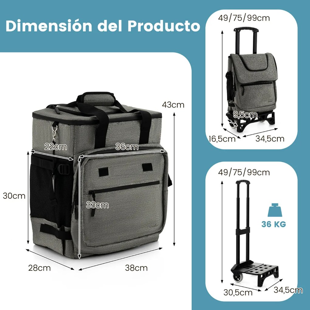 Carrinho geleira de rodas grandes 3 em 1 40L com isolamento térmico e à prova de vazamentos com alça de bolsa destacável placa inferior para piqueniqu