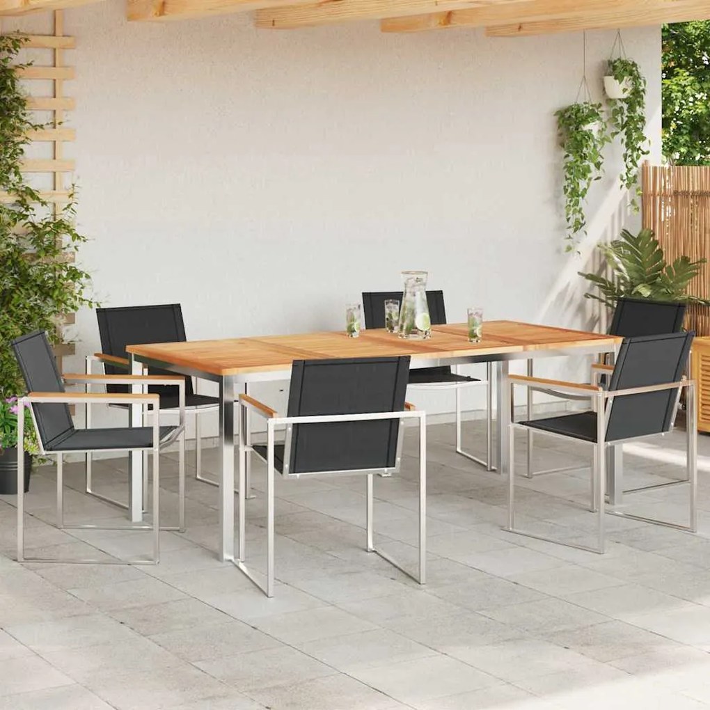 Conjunto de Jantar de Jardim de 7 Peças em Madeira Sólida de TeCa e Aç