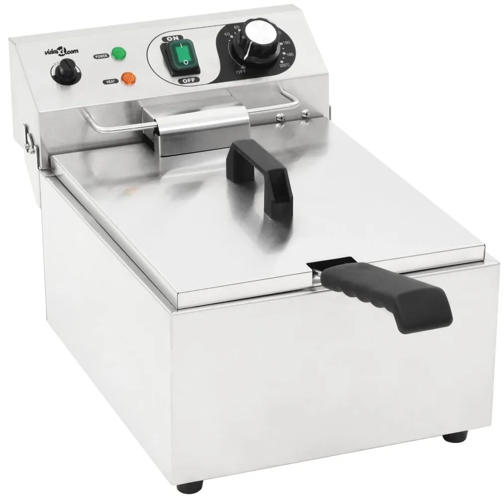 vidaXL Fritadeira elétrica em aço inoxidável 10 L 3000 W