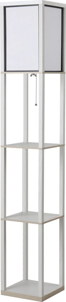 Candeeiro de pé com prateleiras 26 L x 26 L x 160 A cm, 3 prateleiras, 4 níveis, MDF branco
