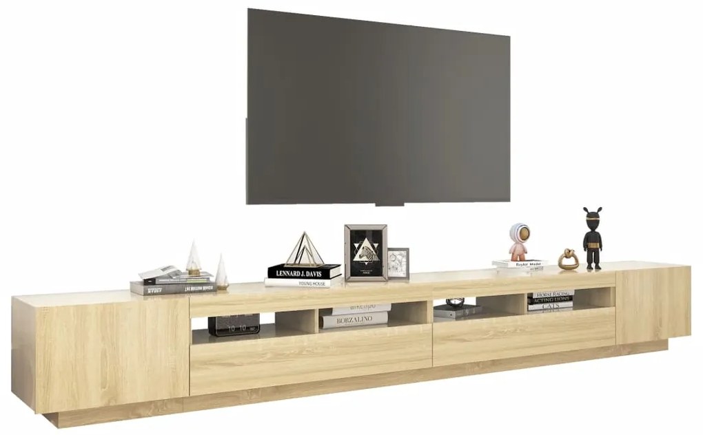 Móvel de TV Giancarlo com Luzes LED de 300cm - Carvalho - Design Moder