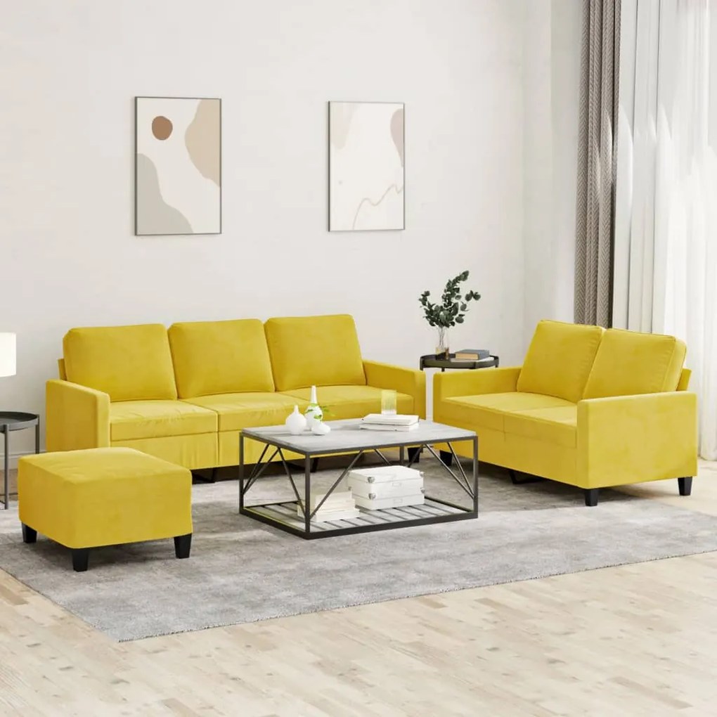 vidaXL 3 pcs conjunto de sofás com almofadões veludo amarelo