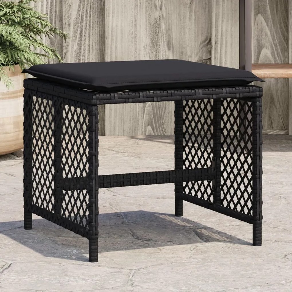 vidaXL Bancos de jardim com almofadões 4 pcs 41x41x36 cm vime PE preto