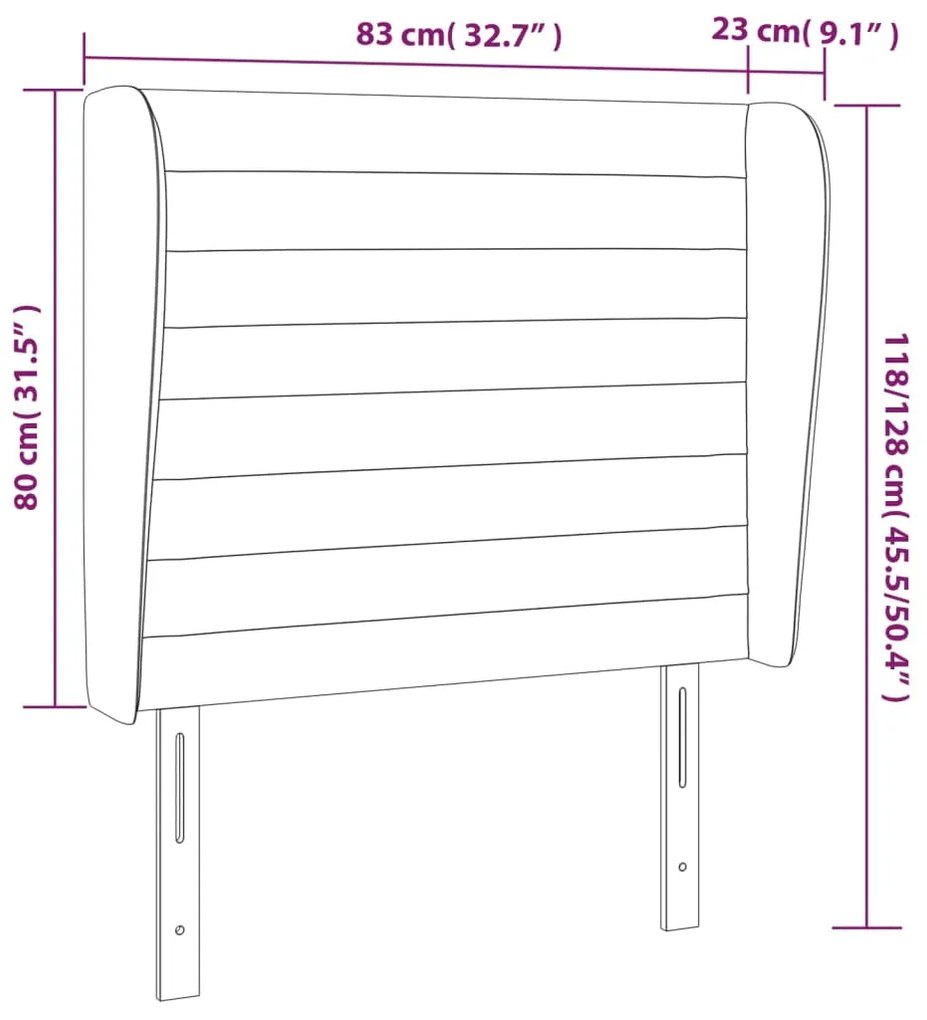 Cabeceira de cama c/ abas veludo 83x23x118/128 cm rosa