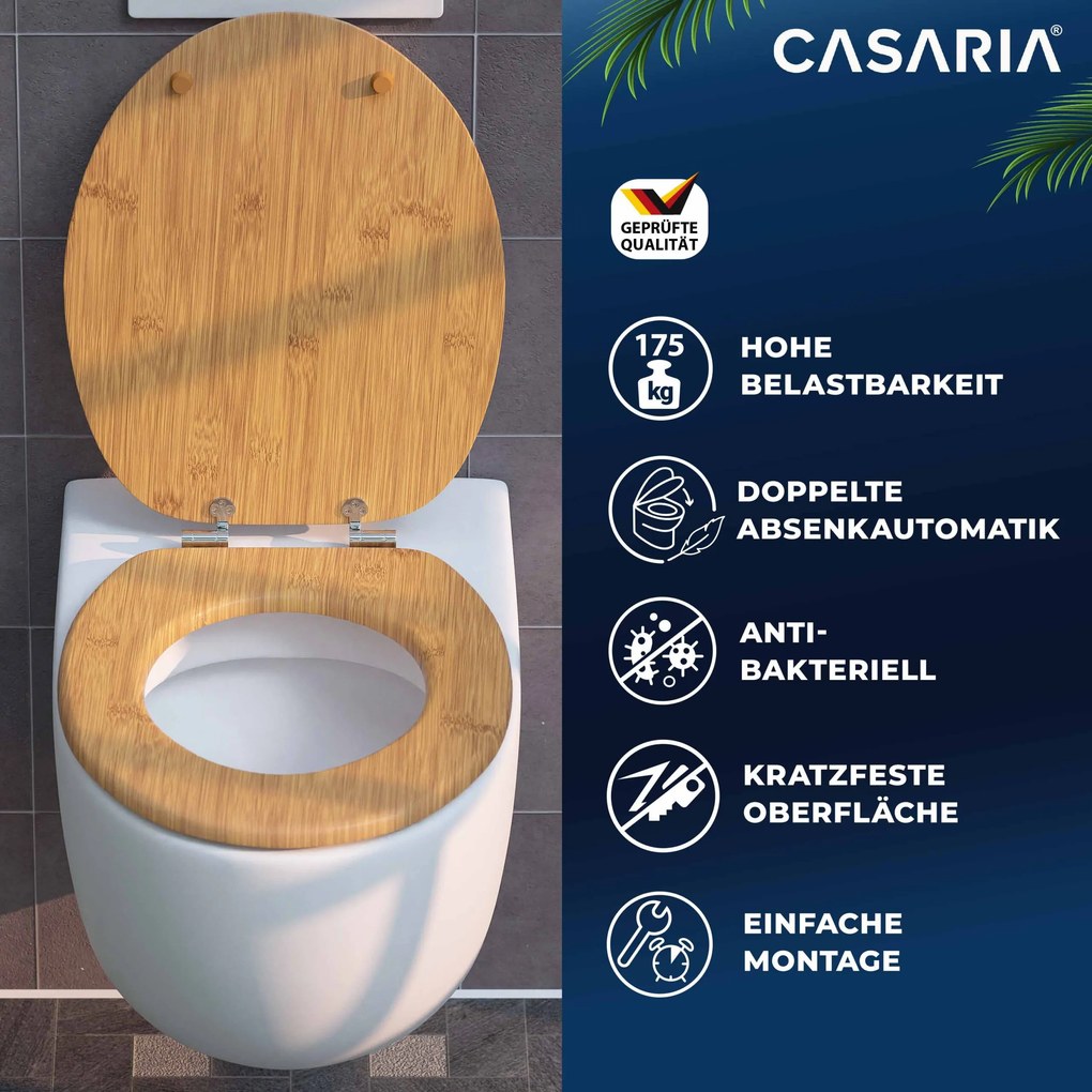 Assento sanitário em bambu com sistema de descida automática em MDF 45,7 x 38 cm