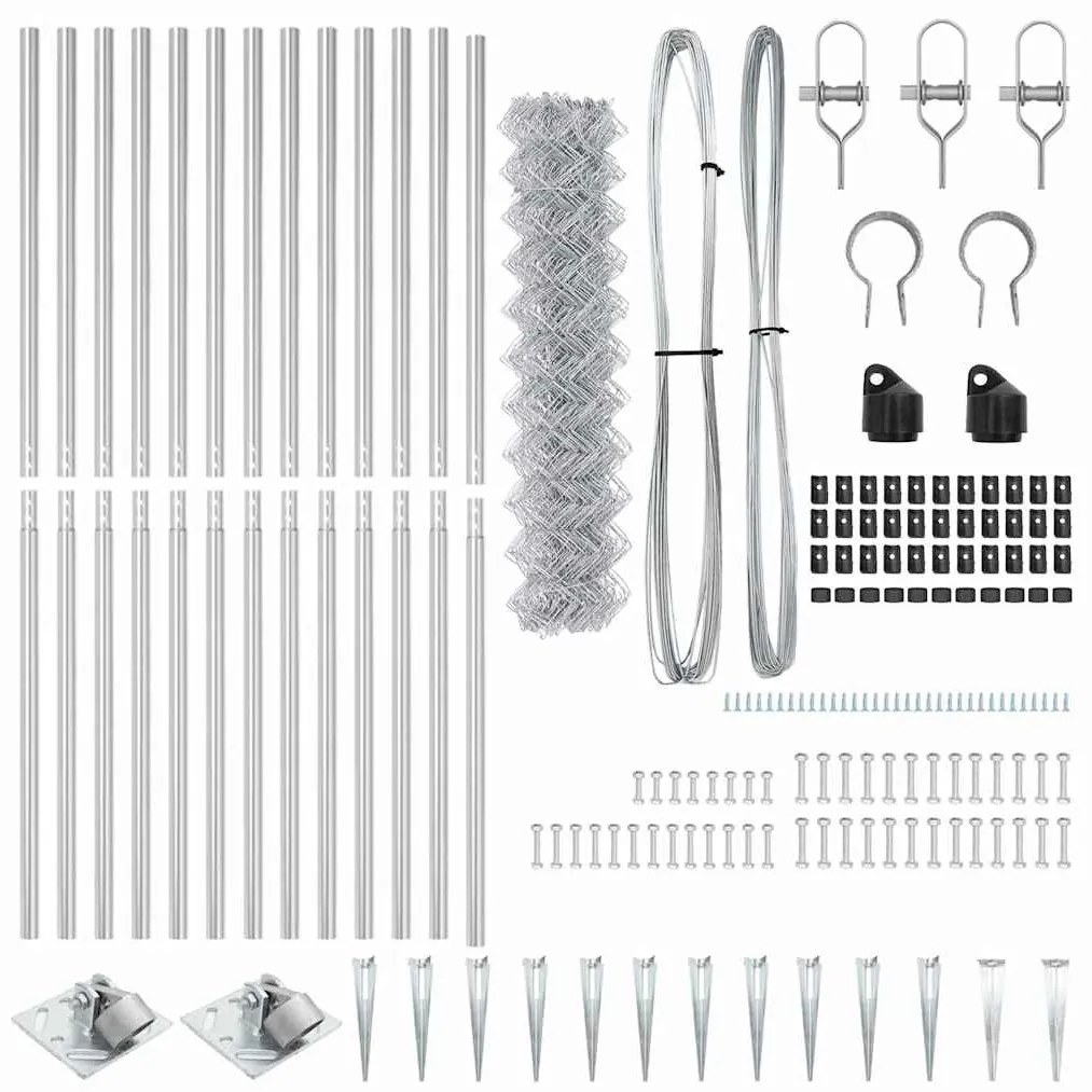 Conjunto de Postes de Cerca Prateado 25 x 1,2 m Aço galvanizado