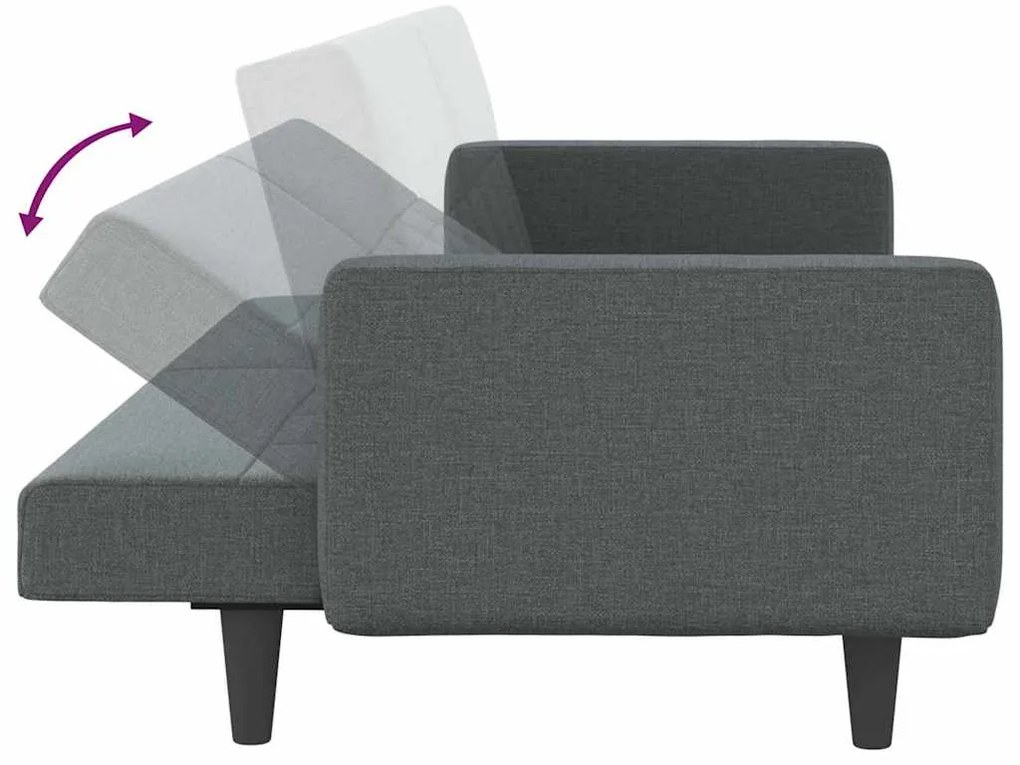 Sofá-cama com almofadões tecido cinzento-escuro