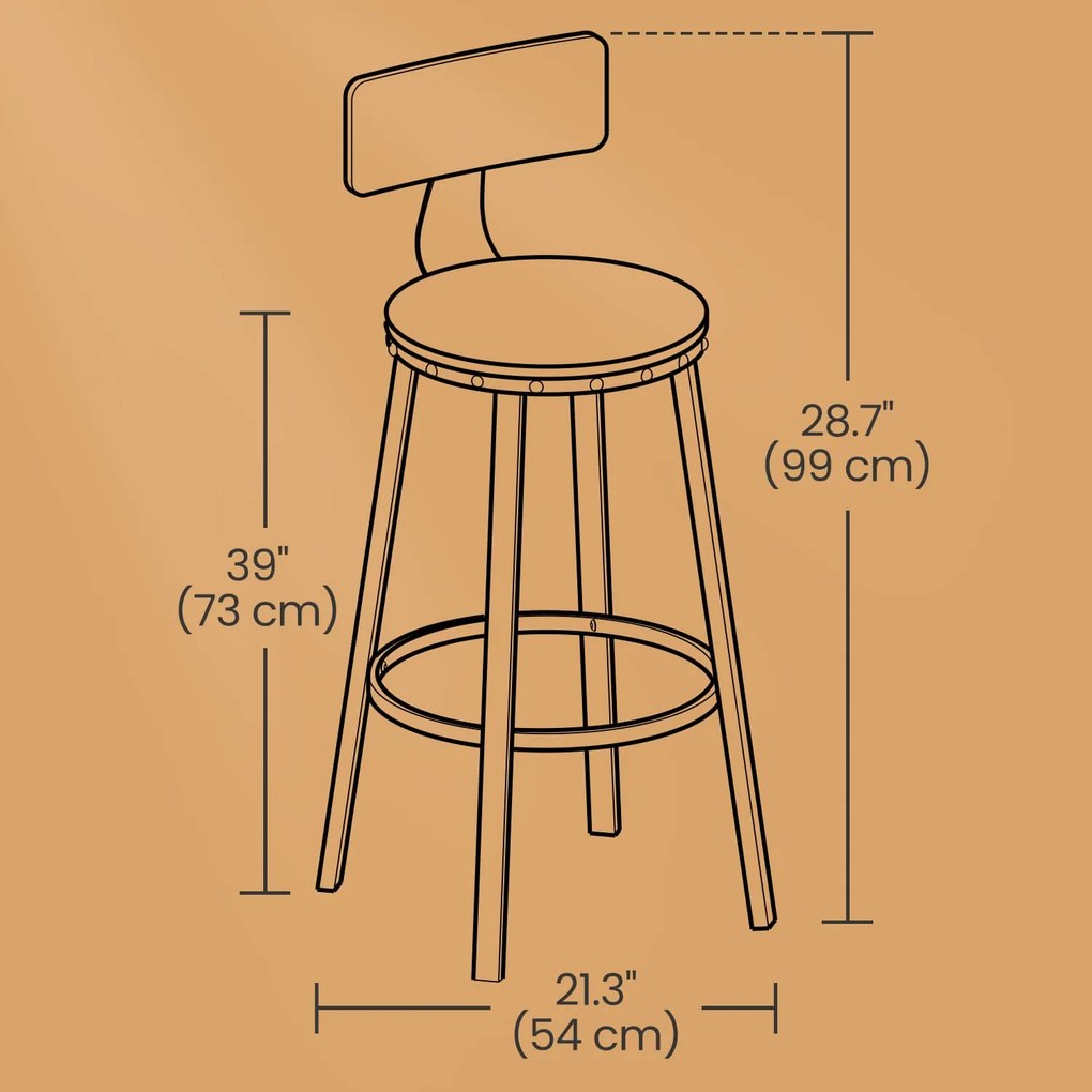 Conjunto de 2 bancos altos de bar Ø54 x 99 cm Preto
