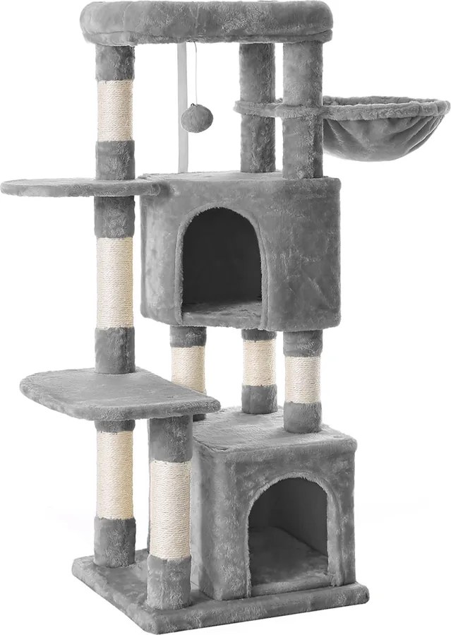 Arranhador para gatos 49 x 45 x 120 cm com plataforma grande cinzento claro