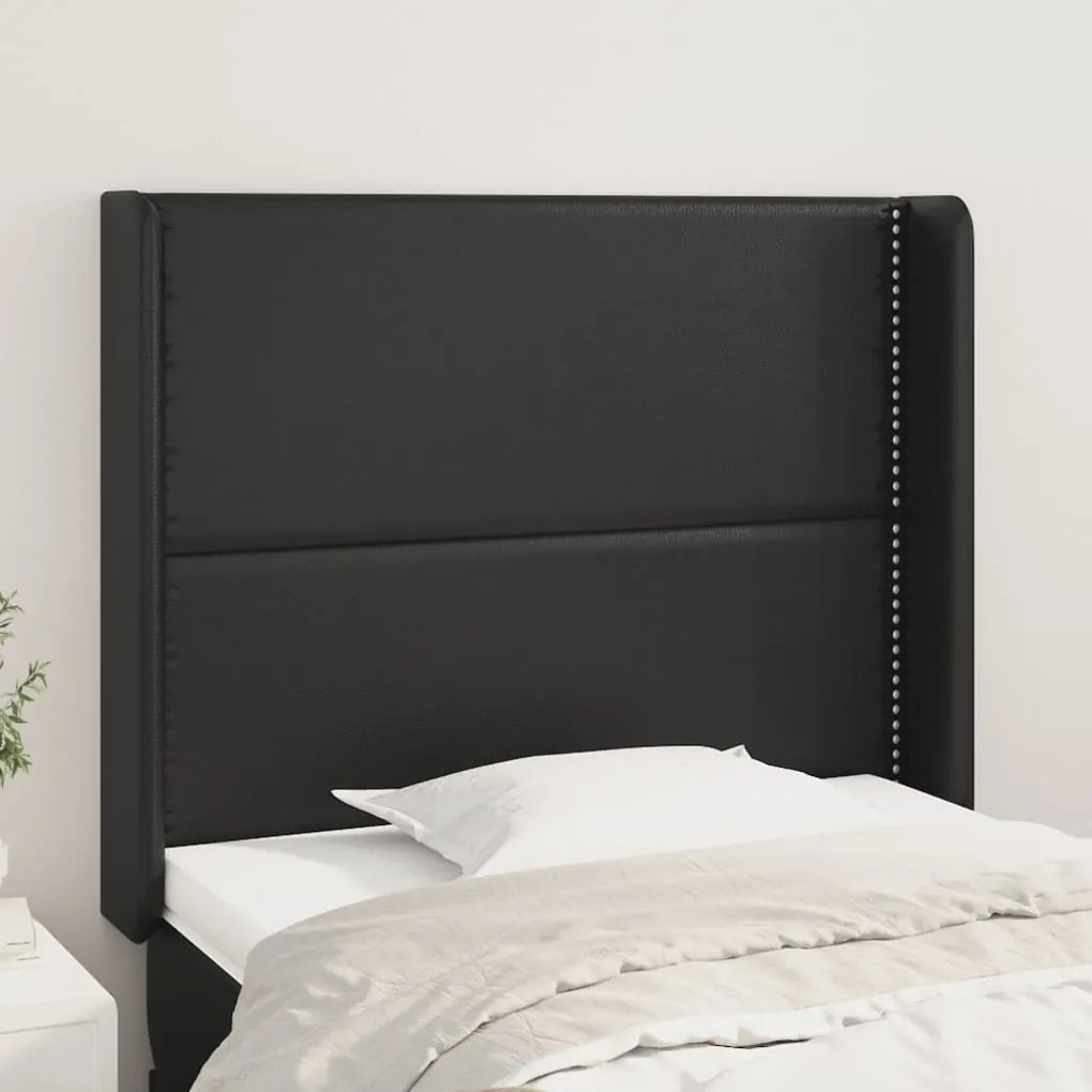 Cabeceira de cama c/ abas couro artif. 83x16x118/128 cm preto