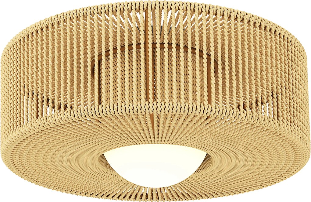 HOMCOM Candeeiro de Teto com Lâmpada LED G9 20W 3000 K Candeeiro de Teto Boémio com Ecrã de Corda de Linho Ø30x16 cm Castanho Claro | Aosom Portugal