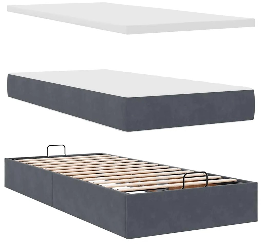 Estrutura de cama otomana com colchão cinza escuro veludo