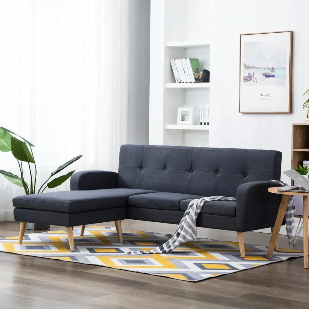 vidaXL Sofá em tecido c/ forma de L 186x136x79 cm cinzento escuro