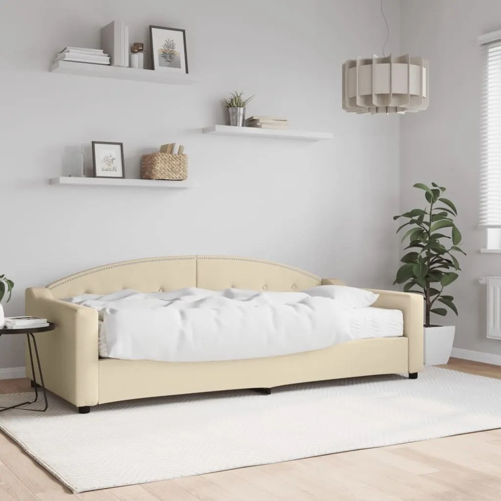 3197516 vidaXL Sofá-cama com colchão 90x200 cm tecido cor creme