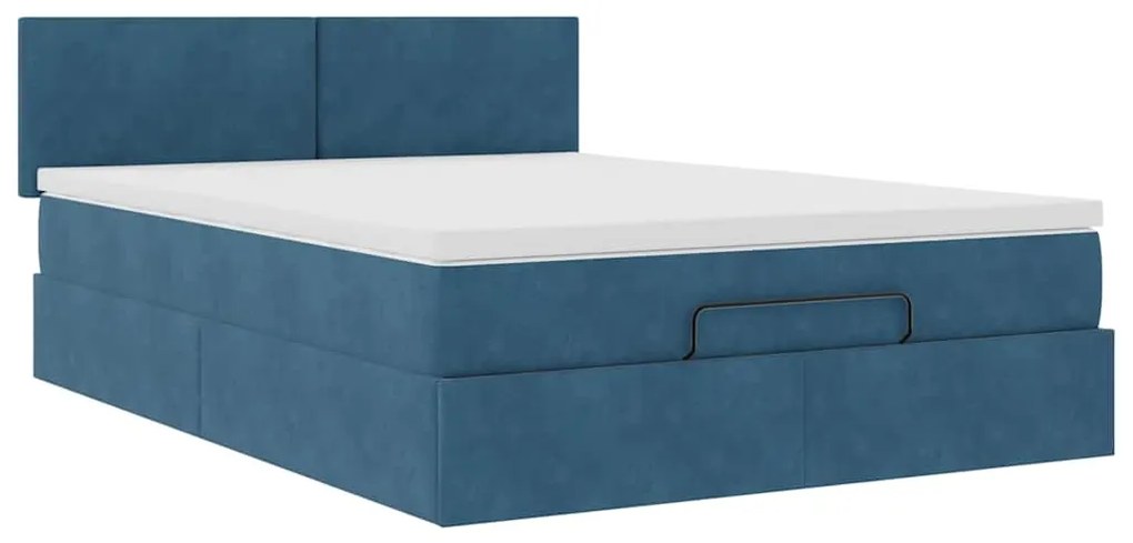 Estrutura de cama otomana com colchão 140x200 cm azul escuro