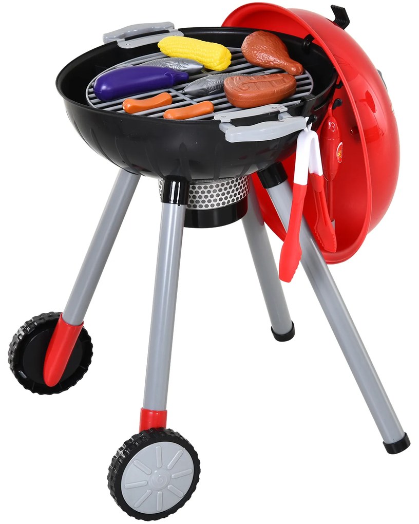 Conjunto de Churrasqueira para Crianças Acima de 3 Anos 39 Peças Luz e Som 34.5x37x56 Vermelho