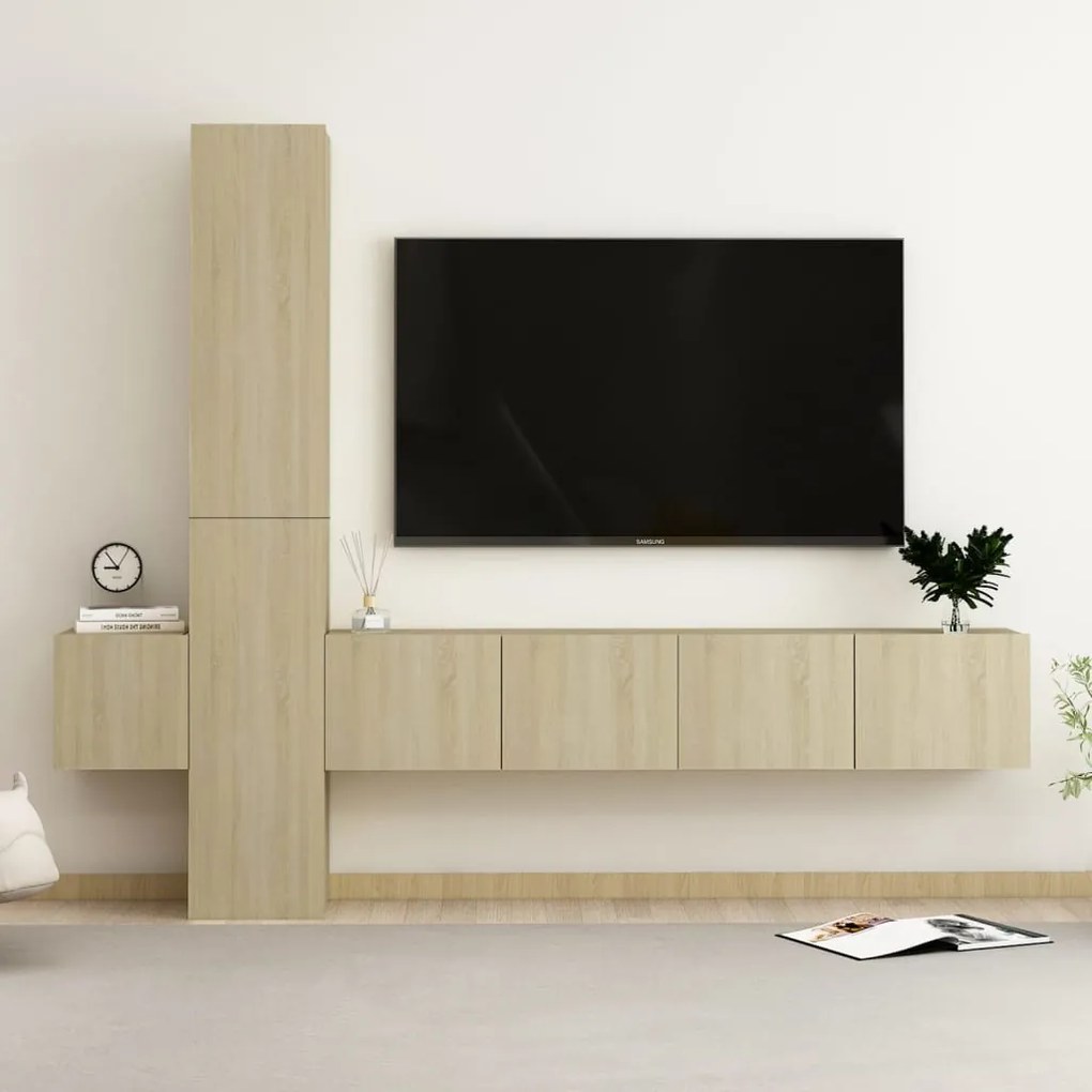 5pcs conjunto de móveis de TV derivados madeira carvalho sonoma