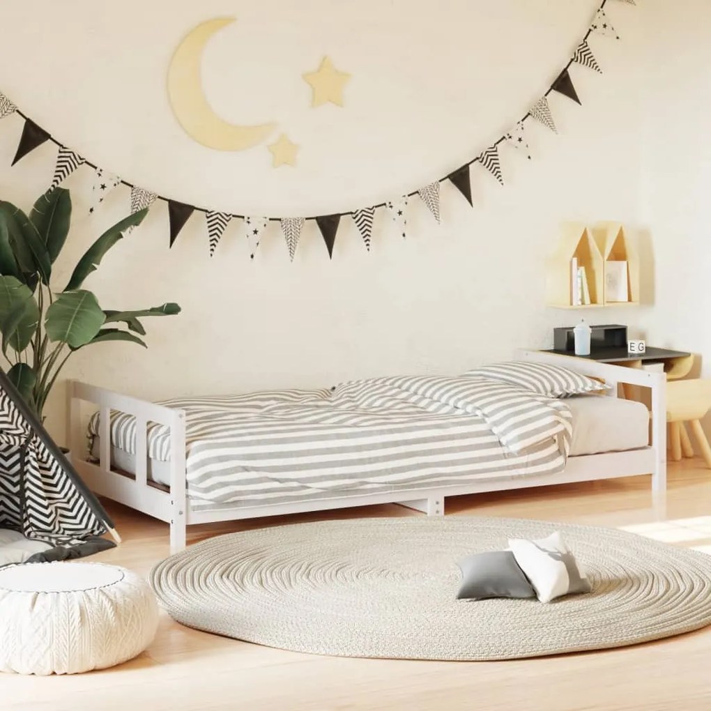 834424 vidaXL Estrutura de cama infantil 90x200 cm pinho maciço branco