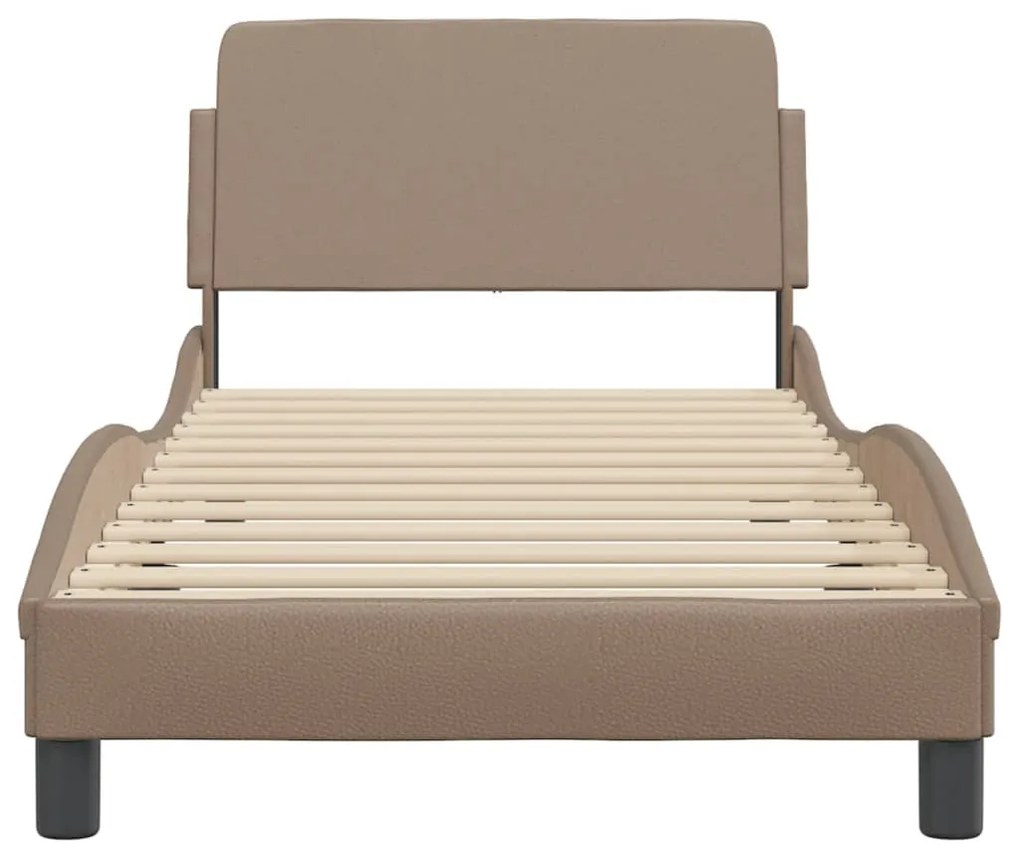 Estrutura cama c/ cabeceira couro artif. 90x190 cm cappuccino