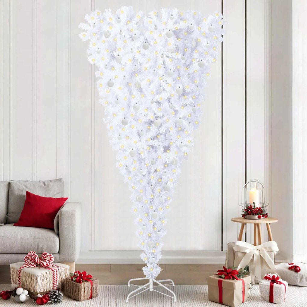 vidaXL Árvore de Natal Artificial com 300 LEDs Branco 240 cm PVC e Aço
