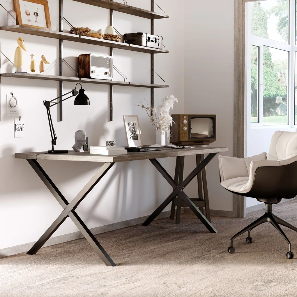 Conjunto de 2 Pés para Mesa Estilo Industrial 80x72cm em Forma de X Pés para Móveis de Aço com Protetores e Parafusos de Montagem Incluídos Preto